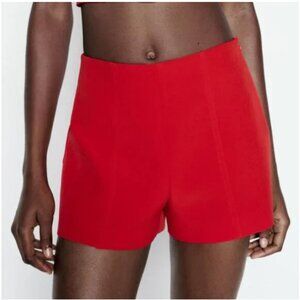 Zara Red High-Waisted Seam Shorts Size Large